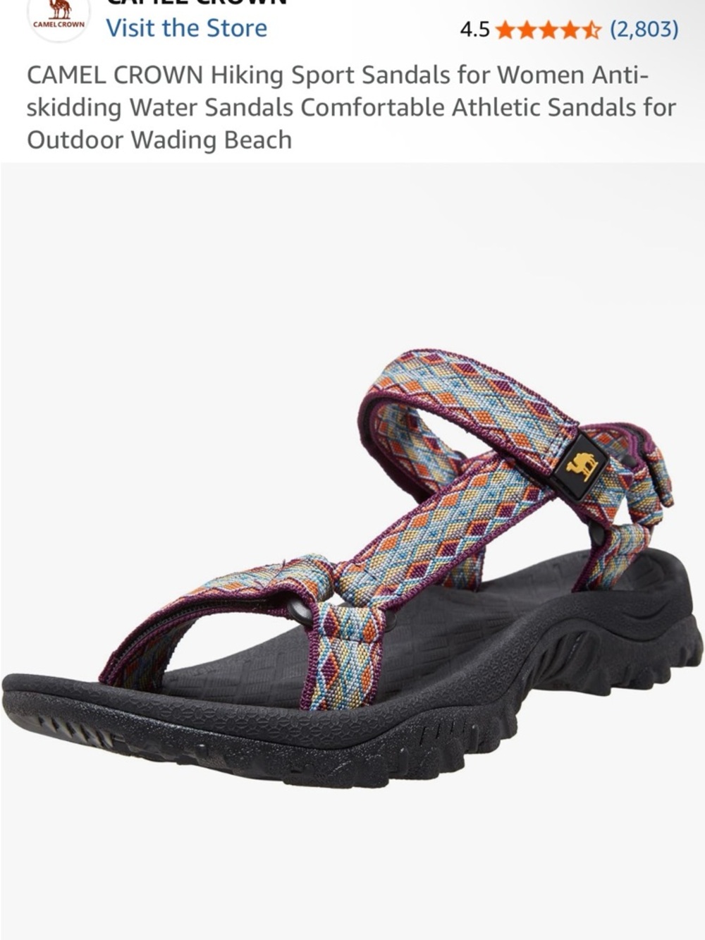Camel Crown Women’s Multicolor Athletic Sandals - Black Sole